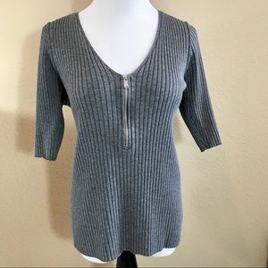 Express Zip Front Ribbed Grey Sweater